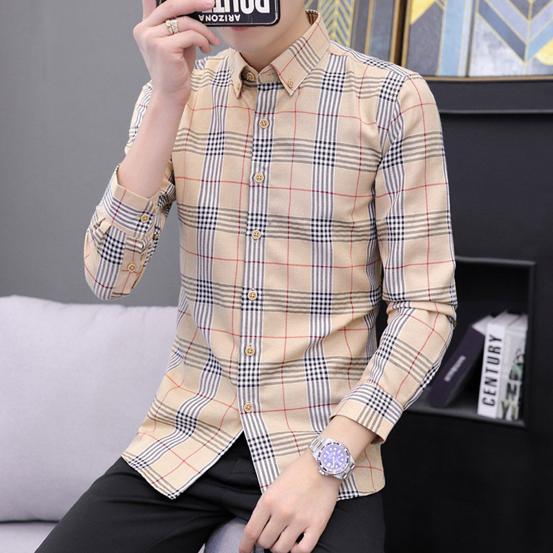 经典复古方格子衬衫男士长袖春秋季韩版修身休闲百搭衬衣潮流上衣,淘宝优惠券,粉丝福利购,淘宝优惠卷