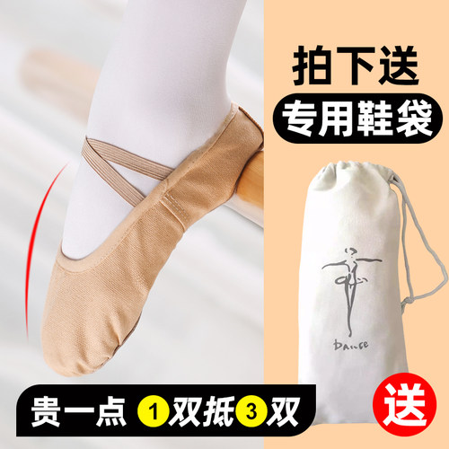 舞蹈鞋女童舞蹈专用儿童跳舞鞋芭蕾舞鞋软底中国舞肉色成人练功鞋 - 图1