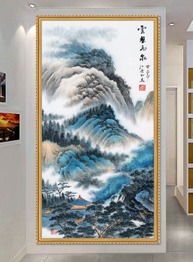 流水生财山水画走廊过道自粘墙纸