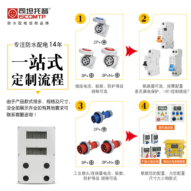 模块化组合工业插座箱PC户内外塑料防水箱IP66阻燃壁挂检修箱箱体