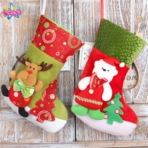 Christmas Socks Gift Bag Gift Bag Shop Window Front Office Adornment Solid Santa Snowman Christmas Stocking