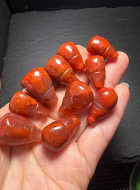 凉山南红纯手工火焰红一体大三通文玩配饰珠宝古玩收藏旧物件手串