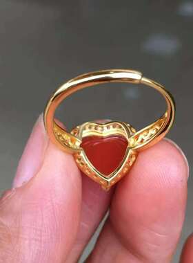 保山南红玛瑙爱心女款戒指自然光实拍满色满肉经典款式活口时尚