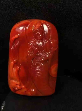 川料南红玛瑙观音菩萨吊坠柿子玫瑰红满色满肉男女款挂件锁骨链