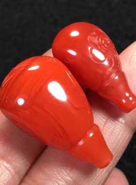 瓦西料南红雕刻龙三通柿子红满色满肉手串项链吊坠挂件珠宝男女款