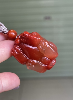 川料南红牛血红枚红貔貅吊坠项链锁骨链男女款收藏级别精美饰品