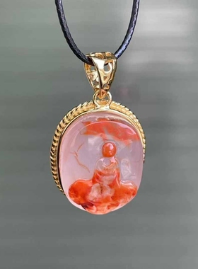 精品冰飘悟道吊坠高冰底起荧光俏色苏工巧雕珠宝古玩收藏百搭时尚