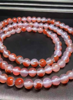 南红玛瑙精品九口料高冰鸿运当头飘花佛珠多圈手链尺寸7.5mm 百搭