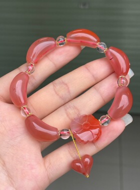 精品川料南红冰飘弯管diy手串百搭时尚手链饰品玉石男女款吊坠