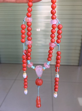 川料南红玛瑙毛衣链手工DIY项链珠宝古玩收藏旧物件手串吊坠挂件