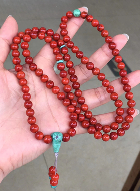 瓦西南红108珠毛衣链两用款鸿牛红包浆柔光锦红手串吊坠百搭多圈