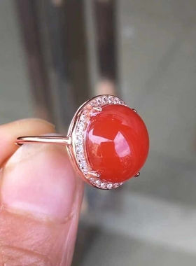 保山南红玛瑙女款戒指925银镶嵌活口料子正宗自然光实拍