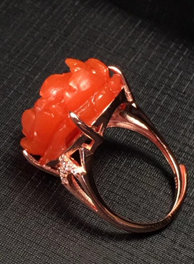 精品保山南红牡丹花戒指鸿运当头聚宝盆包浆柔光锦红手串吊坠男女