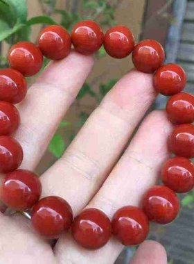 精品瓦西南红玛瑙圆珠手串锦红色满肉苏工男女款玉石收藏11.5㎜