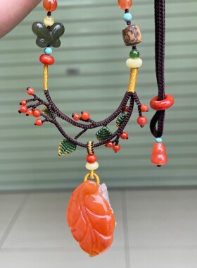 精品川料南红一鸣惊人手工编织diy项链雕刻挂件金蝉吊坠百搭时尚