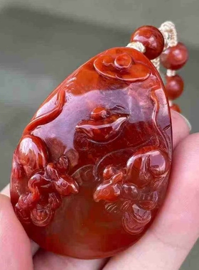 南红玛瑙瓦西料鼠钱吊坠柿子红带火焰吊坠挂件玉石男女款单圈正宗