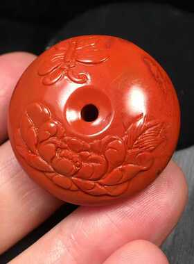 瓦西南红玛瑙雕刻平安扣吊坠牡丹花手串手链满肉喜上眉梢男女款