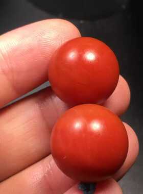 保山南红玛瑙单珠对珠17㎜柔光磨砂盘玩包浆柿子红手串手链多宝男