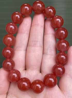 精品保山料南红玛瑙冰红单圈手串手链12.8㎜男女款玉石流行时尚