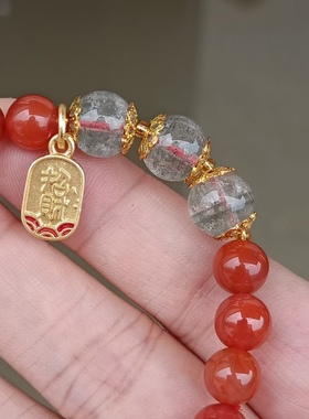 天然南红九口料福禄单圈手串耳坠环戒指天珠三通复古背云流行时尚