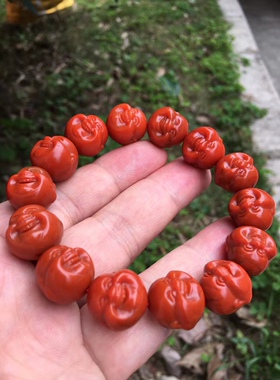 川料九口南红雕刻弥勒手串盐源背云流行时尚饰品手把摆件多宝文玩