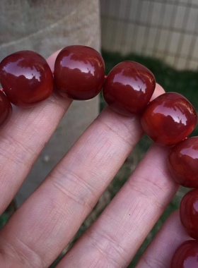 瓦西南红玛瑙牛血红老型手串精品单圈手链百搭佛珠项链回纹吊坠男