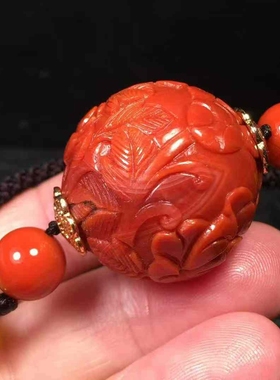 瓦西南红玛瑙雕刻牡丹花开蝶恋花圆珠锁骨链单珠多宝项链百搭时尚