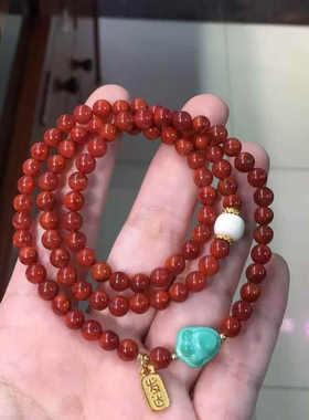 天然四川瓦西料南红多圈手链男女款珠宝古玩收藏旧物件手串吊坠