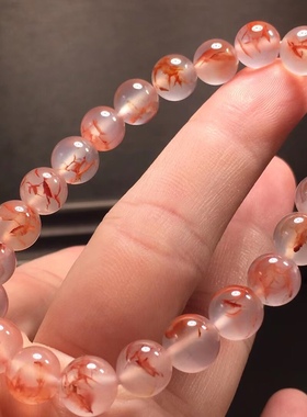 川料南红玛瑙花草手链满肉满色辣椒锦牛血鸡血红包浆手串吊坠男女