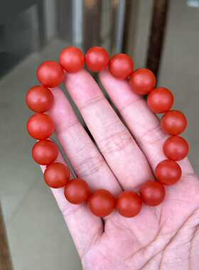 保山南红玛瑙正红柿子红单圈手串柔光磨砂哑光男女款12㎜单圈玉石