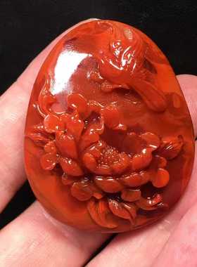 川料南红玛瑙吊坠鸟语花香柿子玫瑰红双色满色满肉苏工挂件男女款