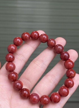 精品川料瓦西南红玛瑙牛血红火焰纹满肉满色手串10㎜男女款单圈