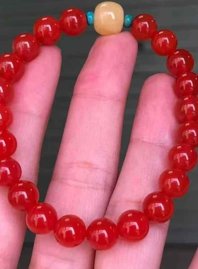 保山冰红手串南红玛瑙搭配天然蜜蜡老型单珠单圈手串8.2㎜女款