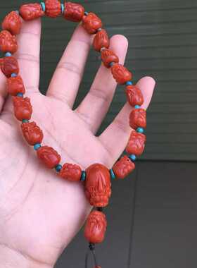 川料南红玛瑙貔貅手持柔光满肉满色红润男女款单圈玉石收藏文玩