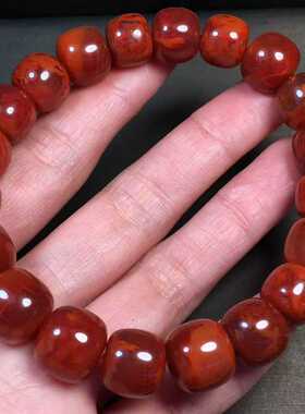 南红玛瑙手串瓦西玫红火焰老型手链男女款单圈12㎜复古流行时尚