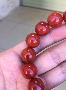 川料南红玛瑙特色火焰纹圆珠手串13.6㎜男女款正宗瓦西实惠
