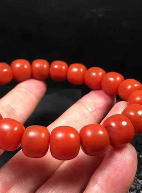 保山南红玛瑙老型单圈手串柿子红满肉12㎜柔光磨砂哑光男女款