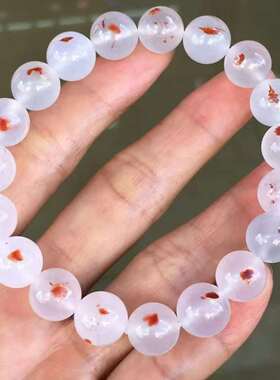 川料南红玛瑙高冰飘一点红手串女款11㎜个性独特流行时尚饰品
