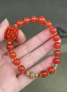 精品南红冰红DIY手链海蓝宝铜发晶草莓晶舒俱来翡翠18k金吊坠挂件