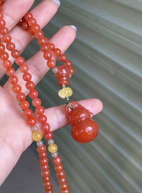 川料南红樱桃红吊坠佛珠长链做工精细玉质饱满百搭时尚男女款玉石