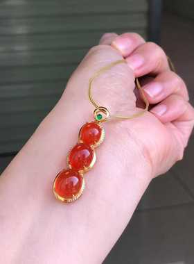 南红玛瑙保山冰红四季豆福豆吊坠18k金镶嵌项链锁骨链男女款收藏