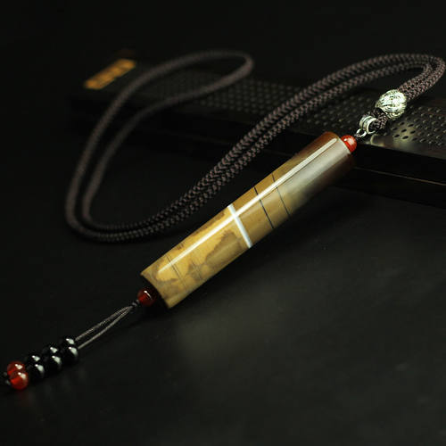 西藏天然缠丝一线药师原石天珠项链吊坠老包浆玛瑙九页岩贡珠天珠 - 图0