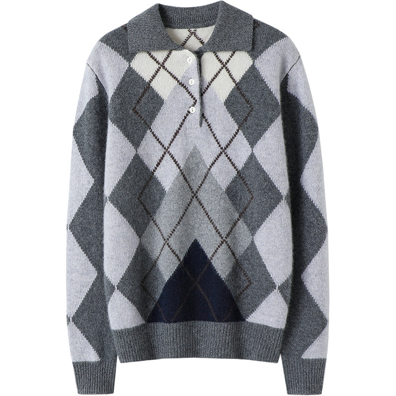 启超“成熟学院派”100%纯山羊绒衫英伦菱形格提花针织Polo上衣,淘宝优惠券,粉丝福利购,淘宝优惠卷