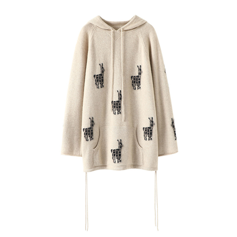 高定秀场款~加厚连帽山羊绒衫女中长款纯羊绒毛衣宽松帽衫秋冬,淘宝优惠券,粉丝福利购,淘宝优惠卷