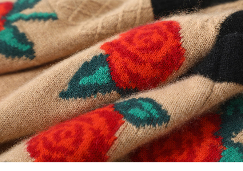 玫瑰风情~秋冬复古玫瑰提花针织羊绒马甲圆领羊绒毛衣女坎肩背心,淘宝优惠券,粉丝福利购,淘宝优惠卷