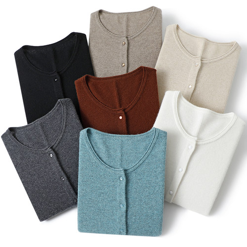 满身气质感~中长款圆领100%纯山羊绒开衫女毛衣针织外套秋冬新款 - 图0