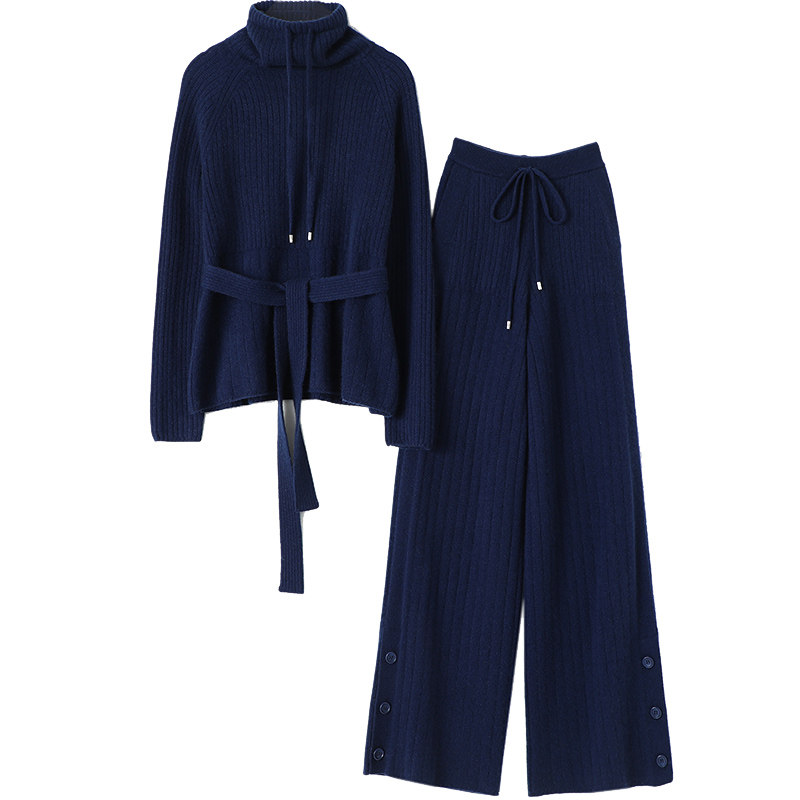 意大利时尚圈新宠！加厚羊绒衫女高领系带羊绒阔腿裤子女外穿套装,淘宝优惠券,粉丝福利购,淘宝优惠卷