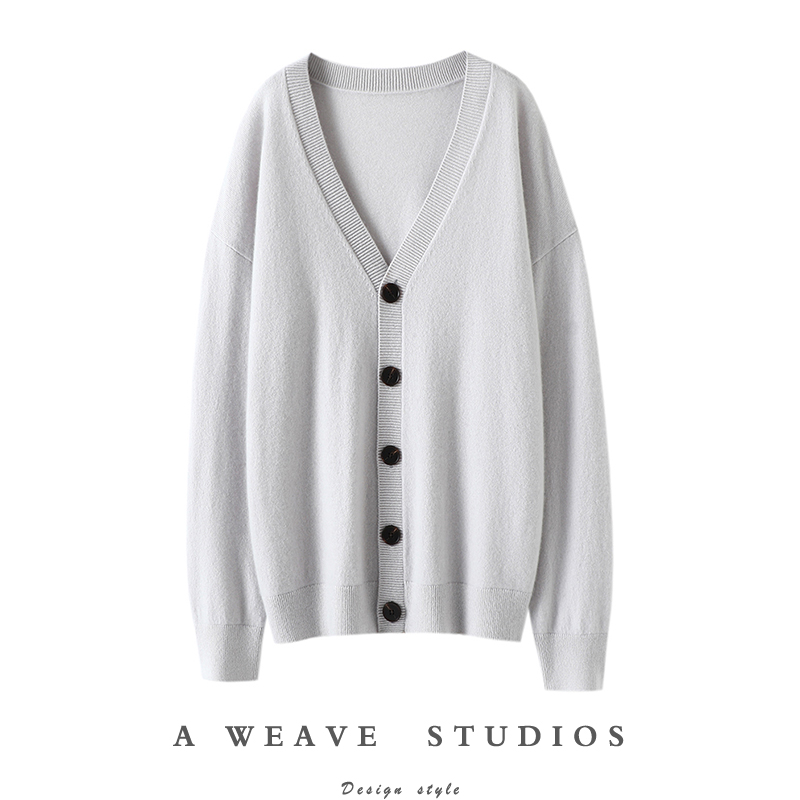 自在简括~随性舒适V领羊绒开衫女纯羊绒毛衣针织开衫外套宽松秋冬 - 图2
