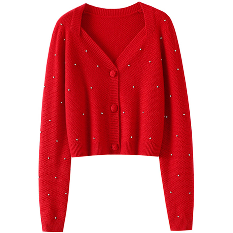 官方正品~重工菠萝针手工钉钻100%纯山羊绒开衫女V领毛衣针织外套,淘宝优惠券,粉丝福利购,淘宝优惠卷