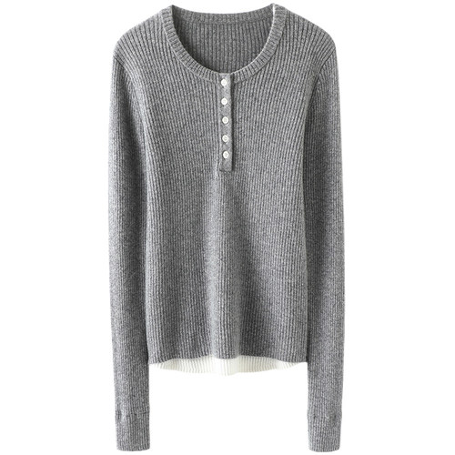 实穿即正义~假两件圆领100%纯山羊绒衫女修身羊绒毛衣针织打底衫 - 图3